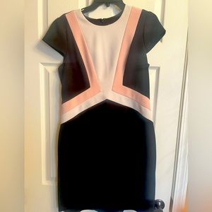 Vince Camuto navy pink and white knee length dress.